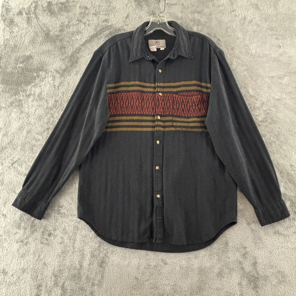 The Territory Ahead Aztec Stripe Button Up Shirt Mens L Black Long Sleeve Flaws
